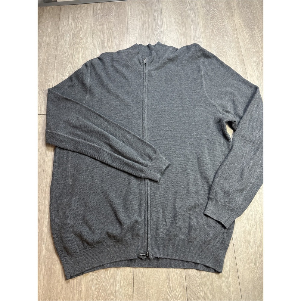 Alan Flusser Mens Gray Full Zip Mock Neck Cotton‎ Sweater XXL